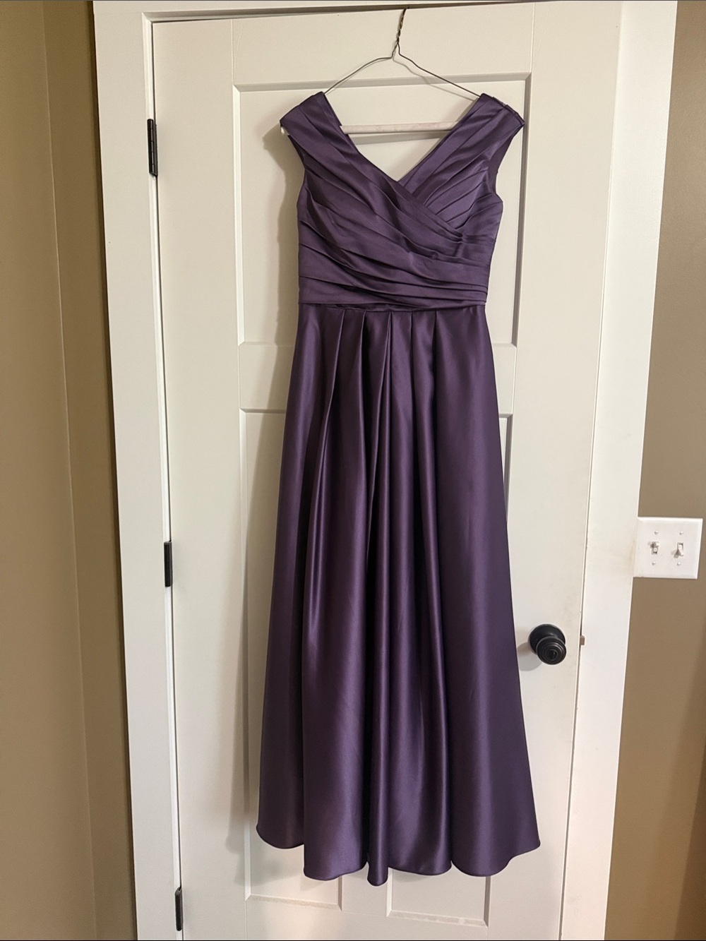 Sleeveless V-Neck Satin Maxi Dress in Deep Plum